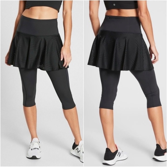 Athleta Skirt A Game 2 In 1 Crop Tight Skort Skirted Leggings Athletic Black 1X - Picture 1 of 12
